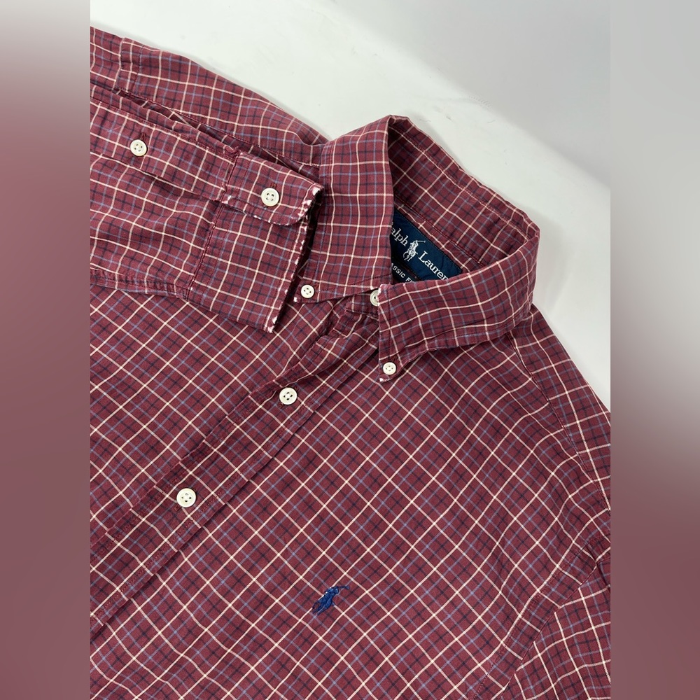 Ralph Lauren Shirt Mens Medium M Red Plaid Button Up Custom Fit Long Sleeve GHQ9